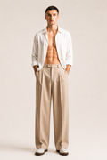 Beige Wide-Leg Trousers
