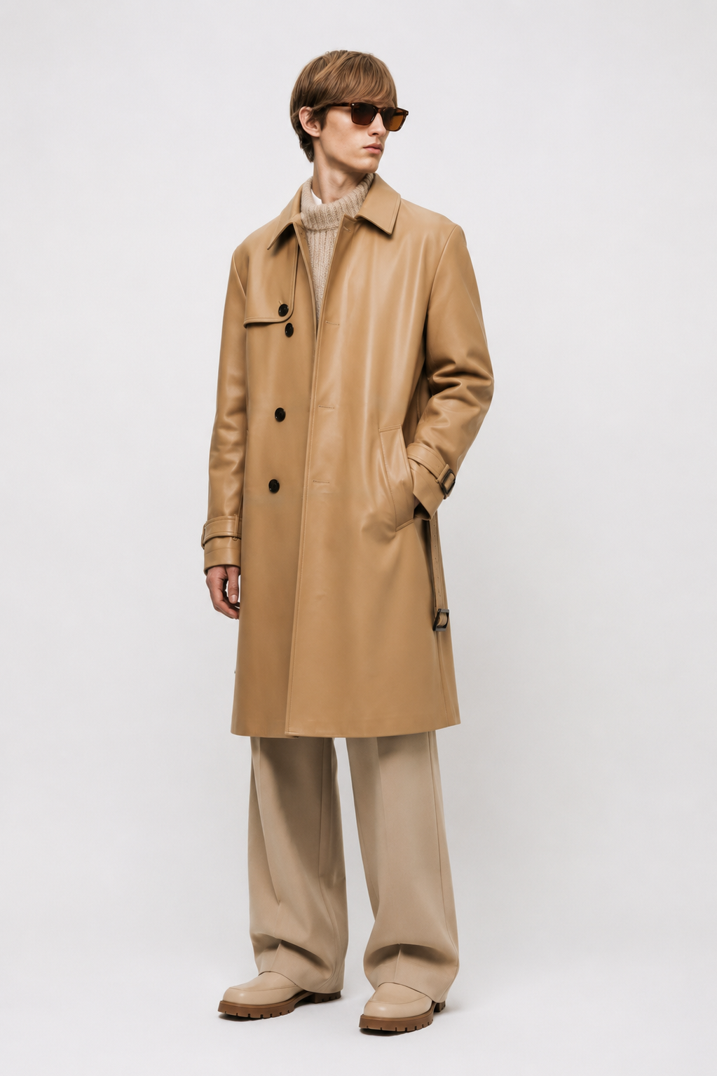 Tan Leather Trench Coat