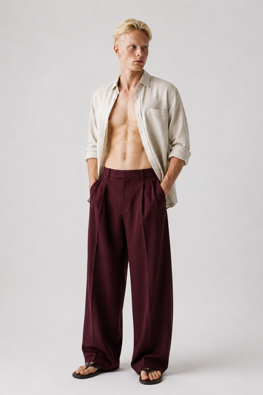 Wine Wide-Leg Trousers