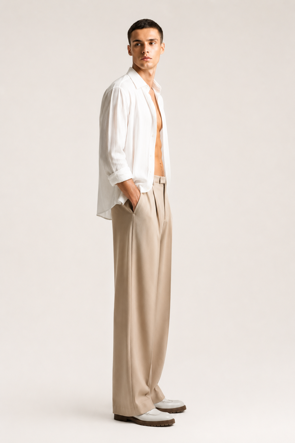 Beige Wide-Leg Trousers
