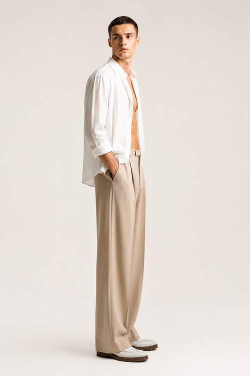 Beige Wide-Leg Trousers
