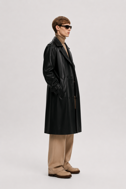 Black Leather Trench Coat
