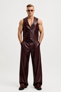 Wine Leather Vest - Pant Set