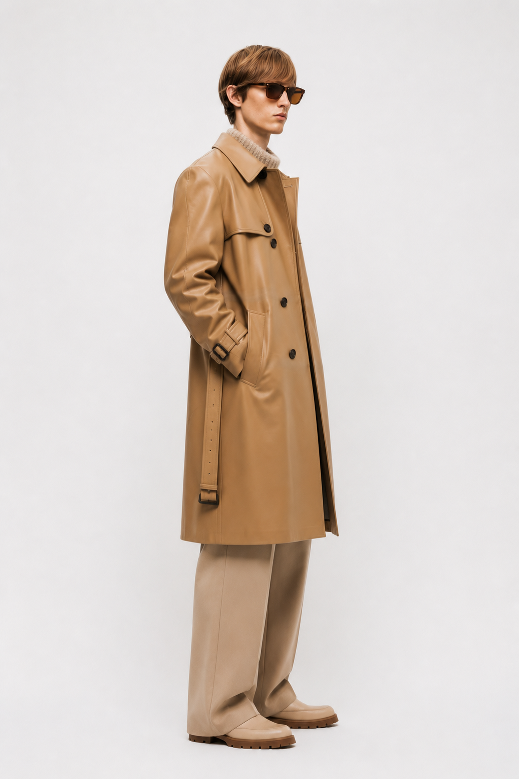 Tan Leather Trench Coat