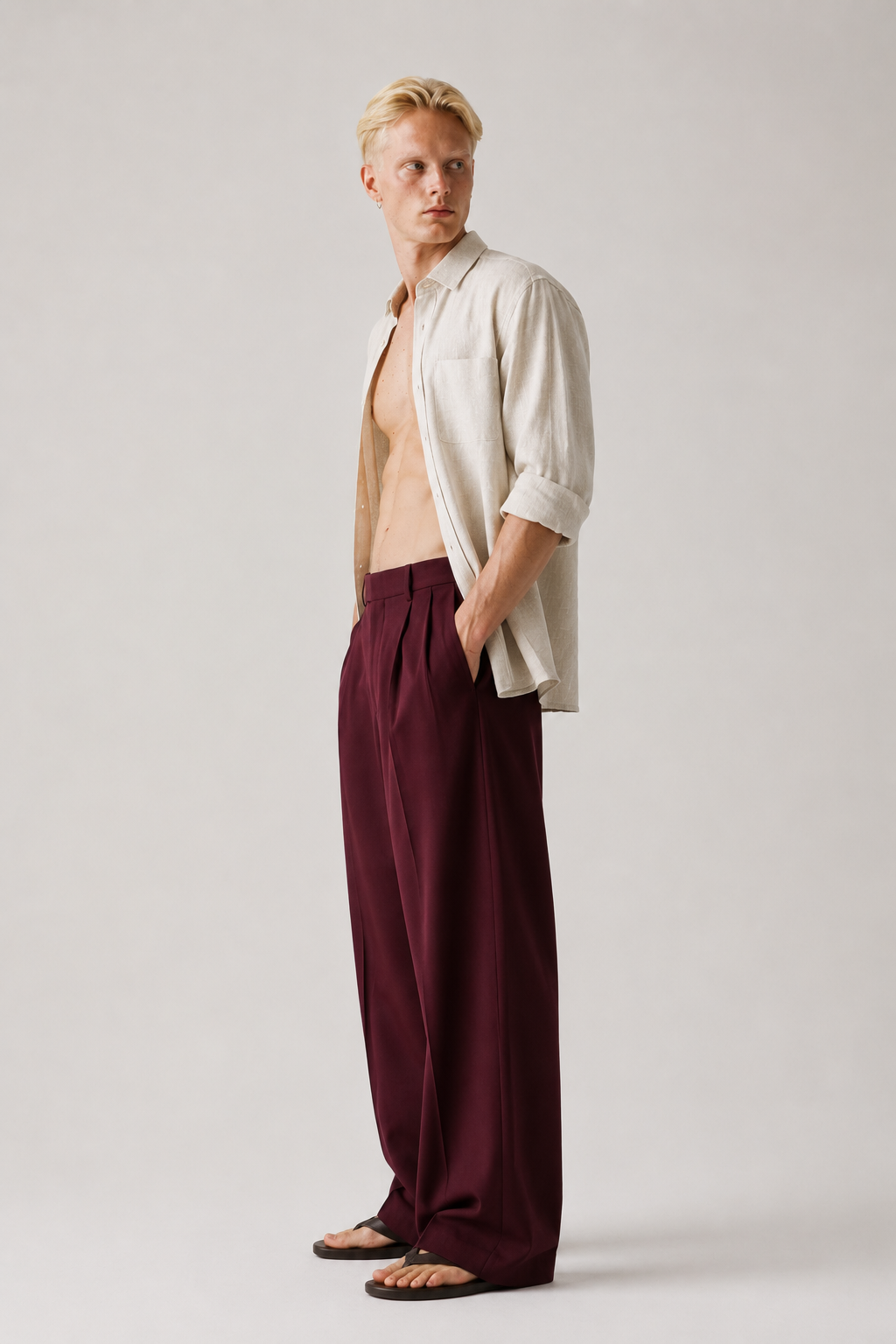 Wine Wide-Leg Trousers