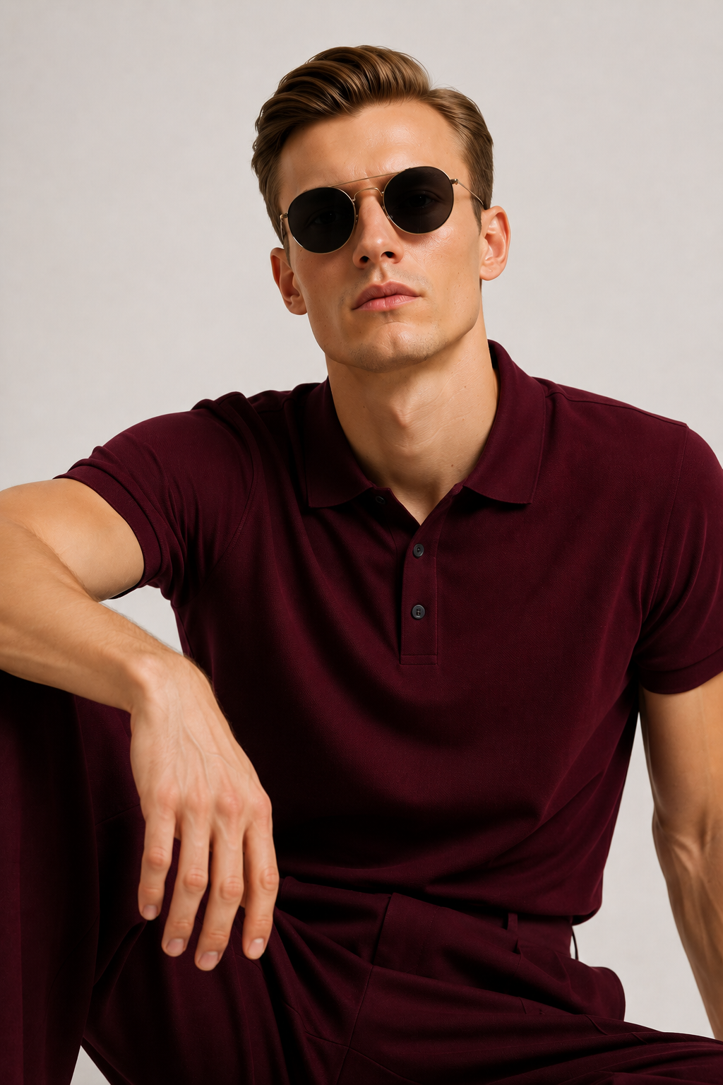 Wine Polo Co-Ord Set