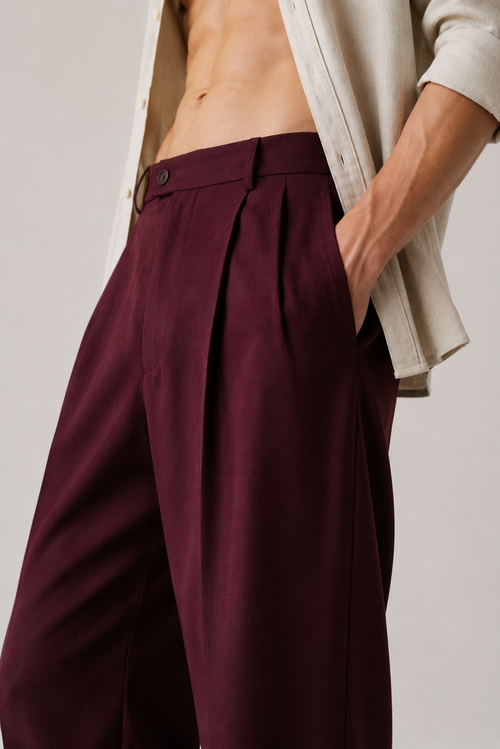 Wine Wide-Leg Trousers