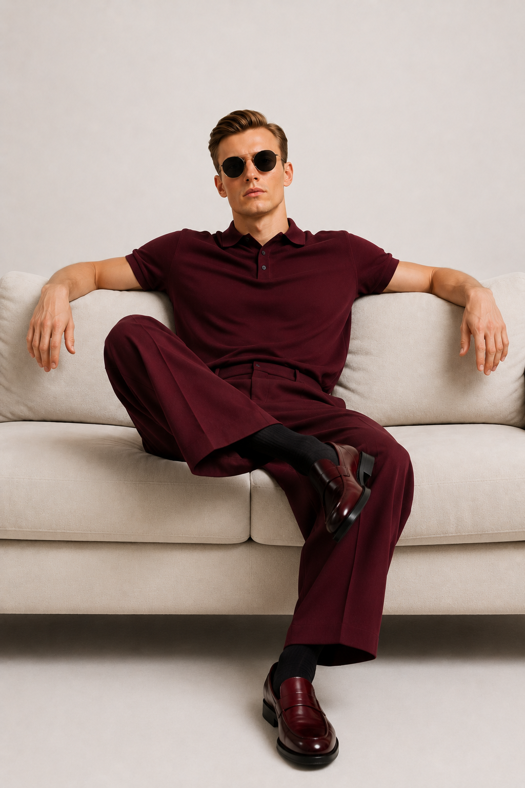 Wine Polo Co-Ord Set