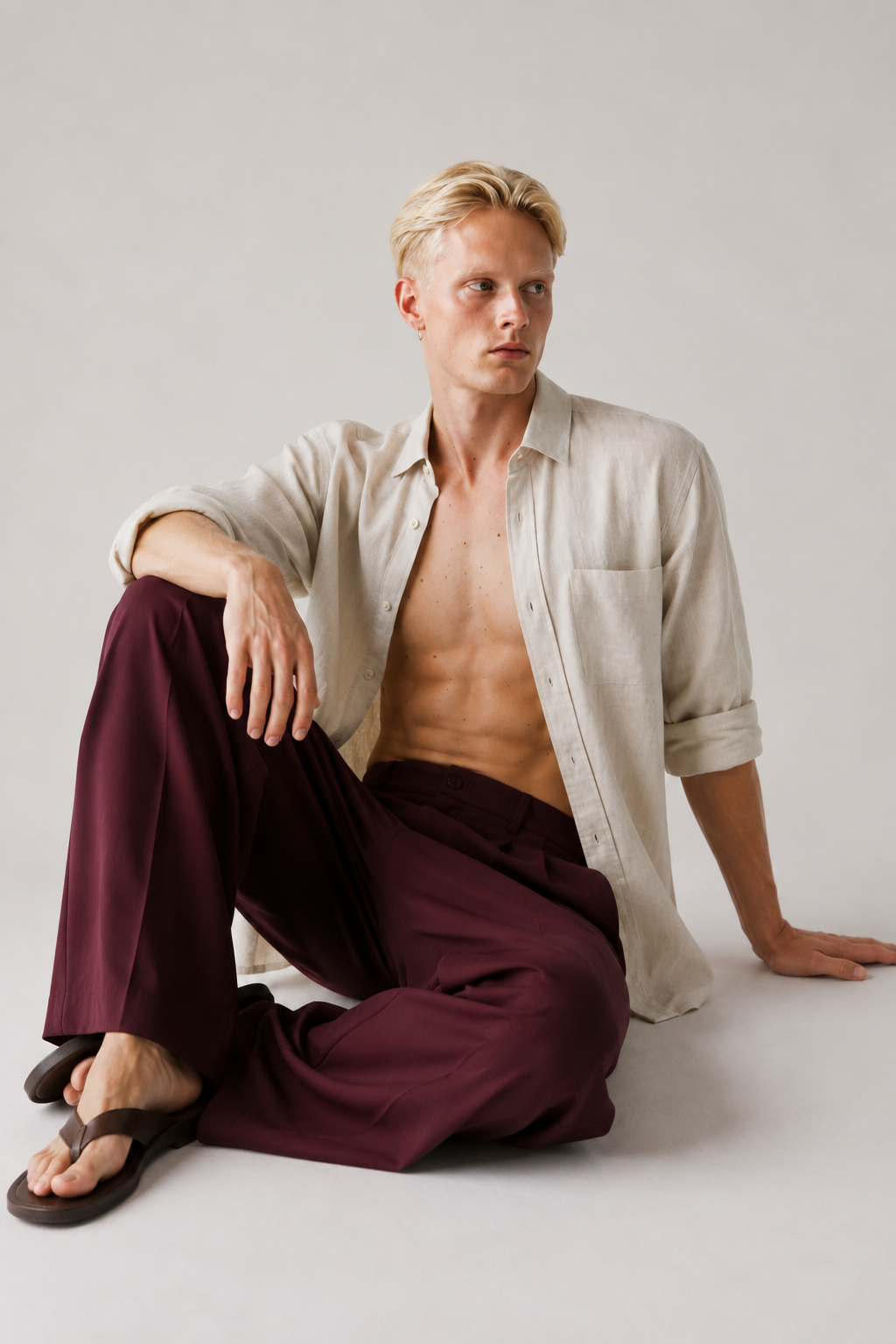 Wine Wide-Leg Trousers